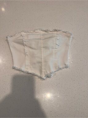 White Frayed Edge Strapless Crop Top - Women's
